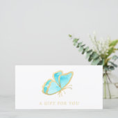 青と金ゴールド蝶のサロンギフト証明書 (スタンド正面)