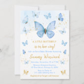 青と金ゴールド蝶の赤ちゃんシャワー 招待状 (正面)