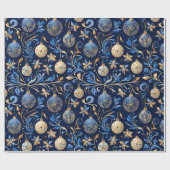 青と金ゴールド装飾デザインクリスマス ラッピングペーパー (フラット)