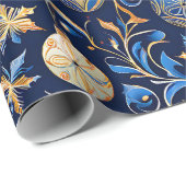 青と金ゴールド装飾デザインクリスマス ラッピングペーパー (ロールコーナー)