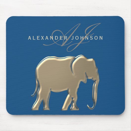 青と金ゴールド象モノグラム マウスパッド (正面)