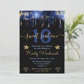 青と金ゴールド銀河系大理石Sweet sixteen 招待状 (スタンド正面)