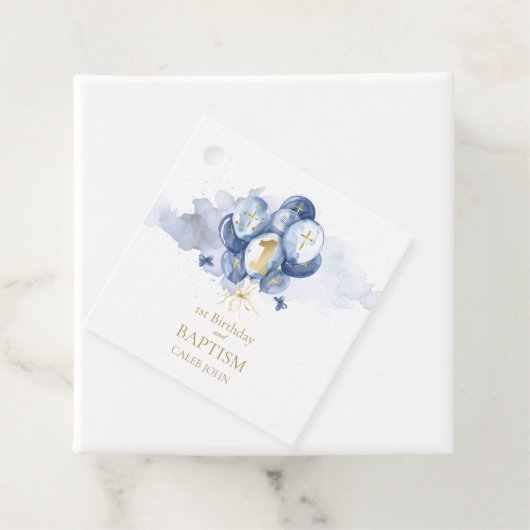 青と金ゴールド1歳の誕生日とバプテスマありがとう フェイバータグ (インサイチュ)