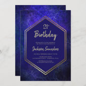 青と金ゴールド21歳の誕生日パーティー 招待状 (正面/裏面)