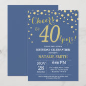 青と金ゴールド40歳のダイヤモンド 招待状 (正面/裏面)