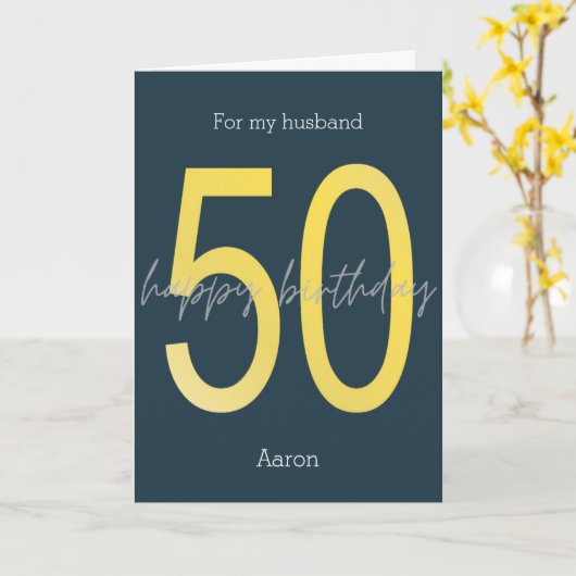 青と金ゴールド50番目の誕生日カード カード (黄色い花)