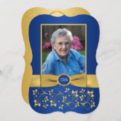 青と金ゴールド75王室の番目のフォト誕生日招待状 招待状 (正面/裏面)