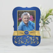 青と金ゴールド75王室の番目のフォト誕生日招待状 招待状 (スタンド正面)