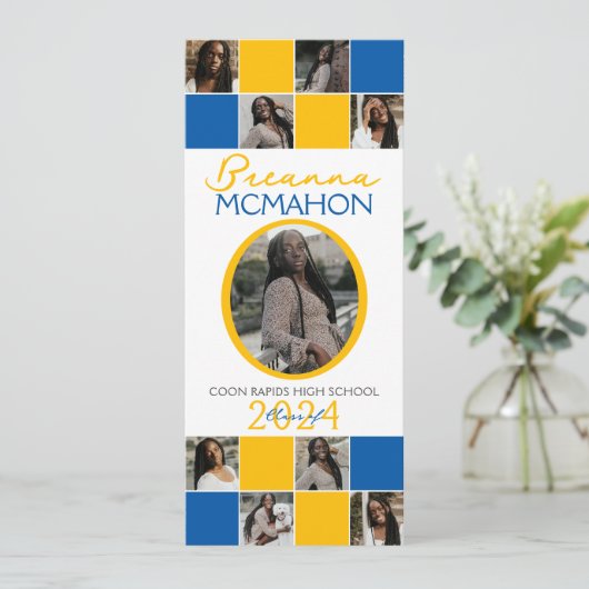 青と金ゴールド9写真の卒業発表 招待状 (スタンド正面)