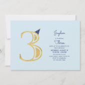 青と金ゴールド |かわいいモダン男の子の誕生日パーティー 招待状 (正面)