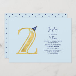 青と金ゴールド |かわいいモダン男の子の誕生日パーティー 招待状