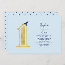 青と金ゴールド |かわいいモダン男の子1歳の誕生日パーティー