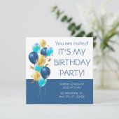 青と金ゴールド。エレガント誕生日 招待状 (スタンド正面)