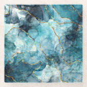 青と金ゴールド ガラスコースター (正面)