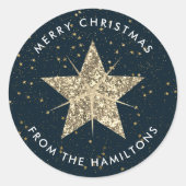 青と金ゴールド |クリスマススター ラウンドシール (正面)