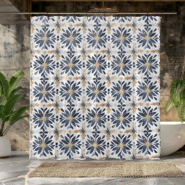 青と金ゴールド シャワーカーテン