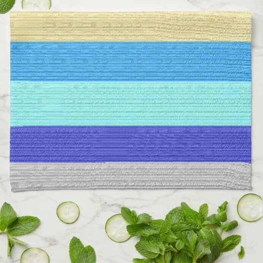 青と金ゴールド ストライプの キッチンタオル (折り畳み)