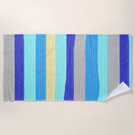 青と金ゴールド ストライプの ビーチタオル