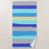 青と金ゴールド ストライプの ビーチタオル (正面)