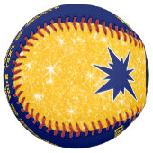 青と金ゴールド、ソフカスタムトボールに写真 ソフトボール (正面左)