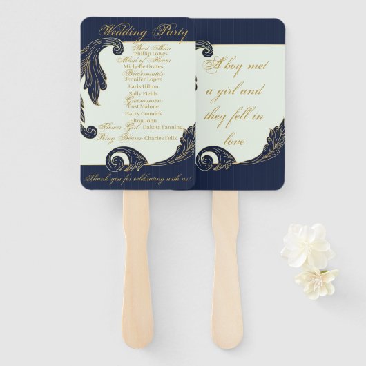 青と金ゴールド ハンドファン (正面&裏面)