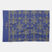 青と金ゴールド パーソナライズされた キッチンタオル (横)
