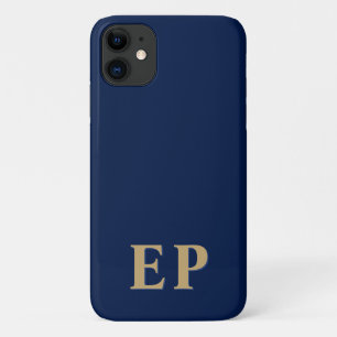 青と金ゴールド モノグミニマルラムモダンイニシャル iPhone 11 ケース