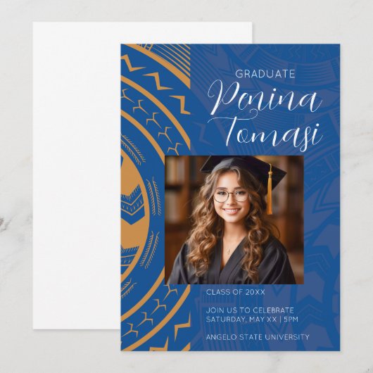 青と金ゴールド 招待状 (正面/裏面)