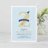 青と金ゴールド |男の子の誕生日パーティー 招待状 (スタンド正面)