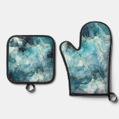 青と金ゴールド 鍋つかみ&鍋敷きセット (正面)