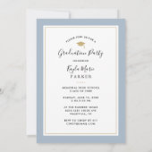 青と金ゴールド | 4写真卒業招待状 案内状 (裏面)