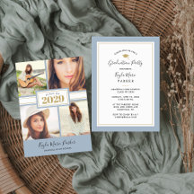 青と金ゴールド | 4写真卒業招待状