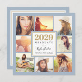 青と金ゴールド | 8フォトスクエア卒業パーティー 案内状 (正面/裏面)