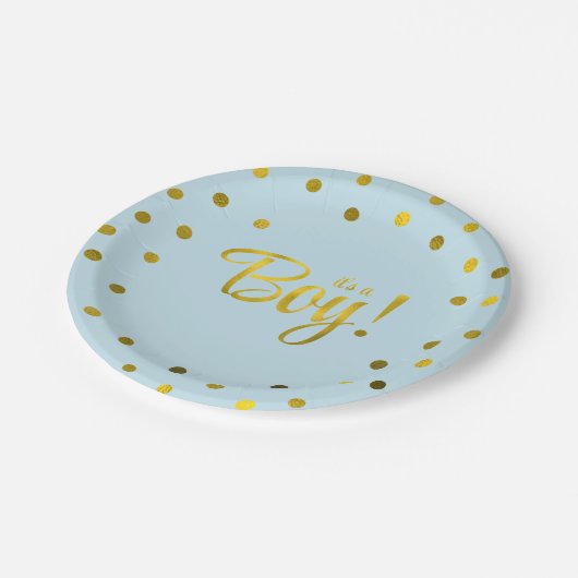 青と金フェイク箔ガールベビーシャワー ペーパープレート (アングル)