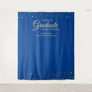 青と金色のコンフェッティ クラスの背景　卒業式 タペストリー