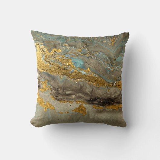 青と金色の大理石パターン クッション (正面)