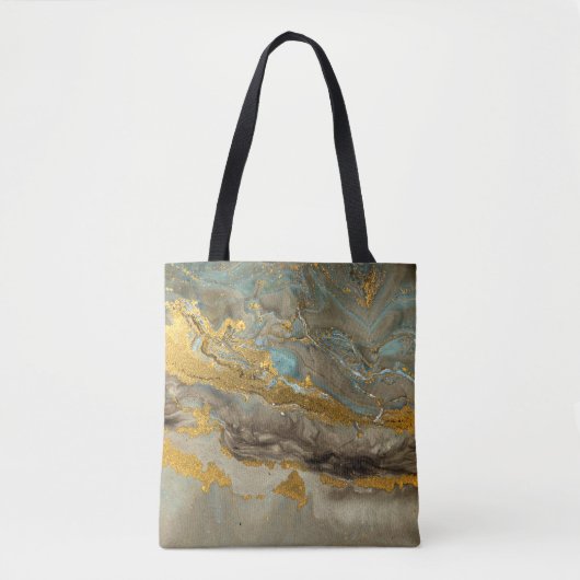 青と金色の大理石パターン トートバッグ (正面)