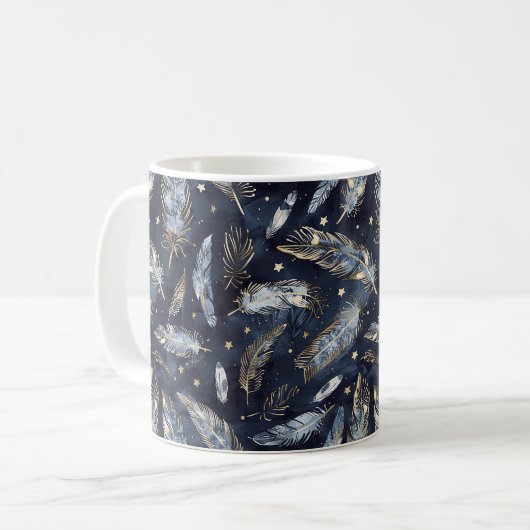 青と金色の羽と星 コーヒーマグカップ (正面左)