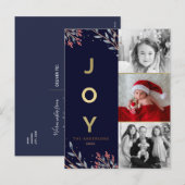 青と金 JOY 3 枚の写真 ホリデー クリスマス (正面/裏面)