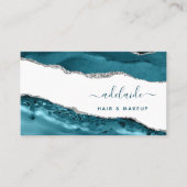 青と銀のアートモダンの水の色の瑪瑙スクリプト 名刺 (正面)