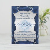 青と銀のウェディング招待状 招待状 (スタンド正面)