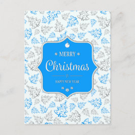 青と銀のエレガントクリスマスツリーパターン シーズンポストカード