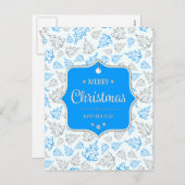 青と銀のエレガントクリスマスツリーパターン シーズンポストカード (正面/裏面)