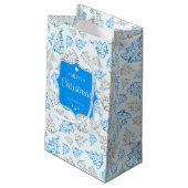 青と銀のエレガントクリスマスツリーパターン スモールペーパーバッグ (裏面アングル)