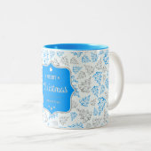 青と銀のエレガントクリスマスツリーパターン ツートーンマグカップ (正面右)