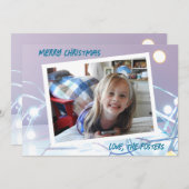 青と銀のクリスマスイルミネーションの写真 ホリデー シーズンカード (正面/裏面)