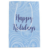 青と銀のクリスマススノーフレーク ミディアムペーパーバッグ (正面)