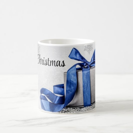 青と銀のクリスマスプレゼント コーヒーマグカップ (中央)