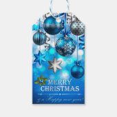 青と銀のクリスマスボール、キャンディーケーン、星 ギフトタグ (正面)