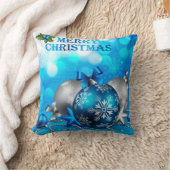 青と銀のクリスマスボール、キャンディーケーン、星 クッション (ブランケット)